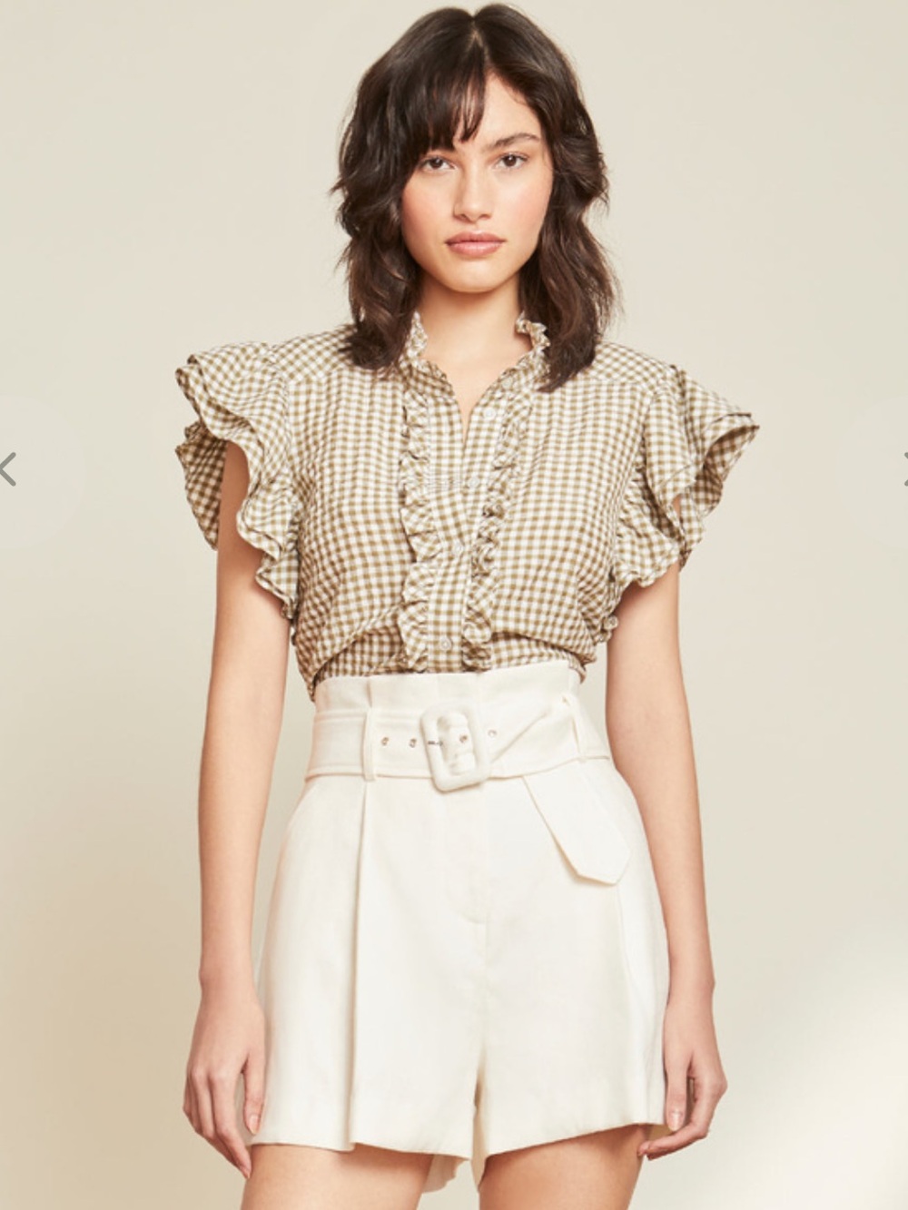 Veronica Beard Tenille Ruffle Sleeve Shirt Plaid Preppy Minimalist Cottage
